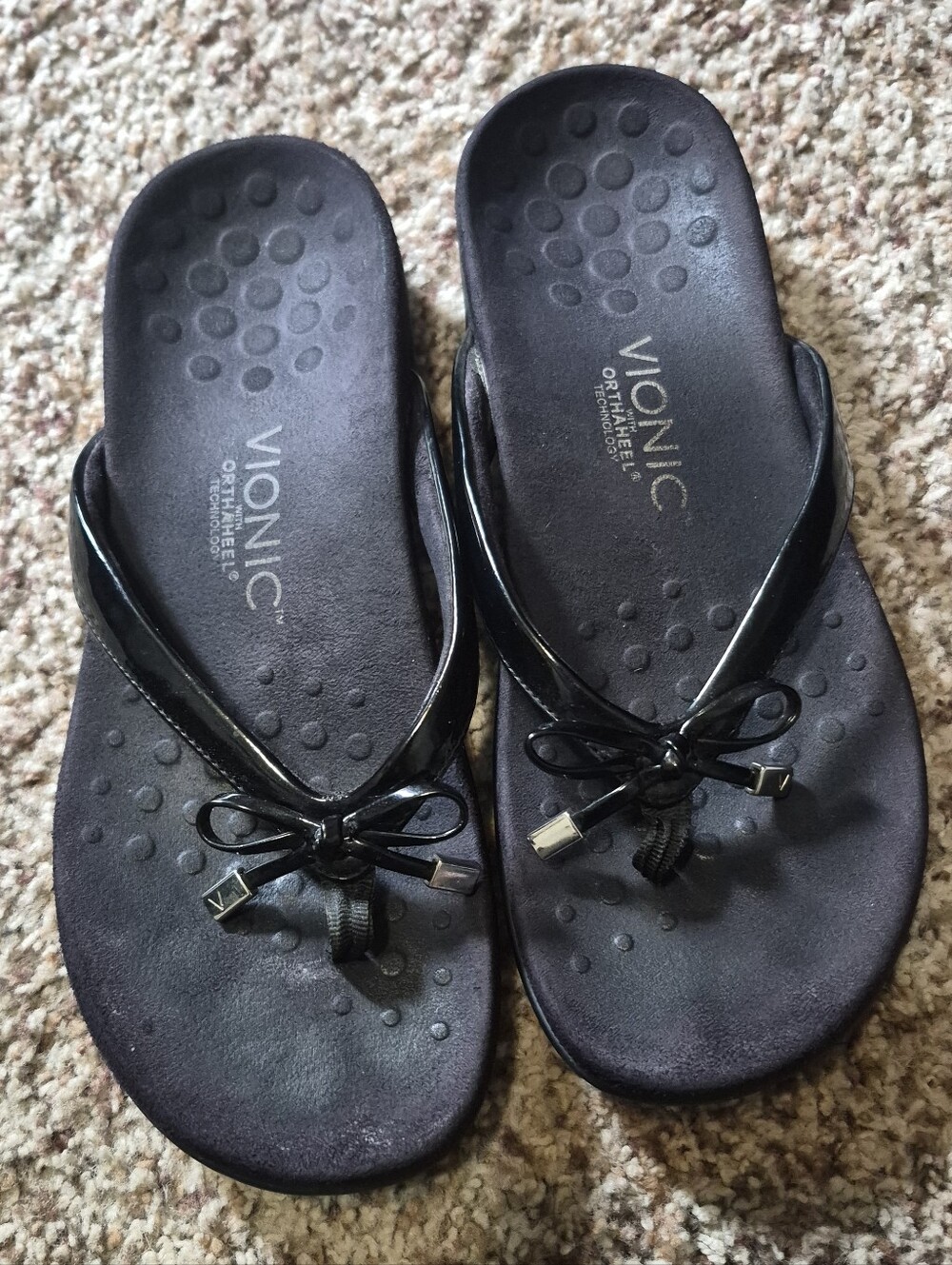 Vionic Women's Black Bow Flip Flop Sandals Size 8